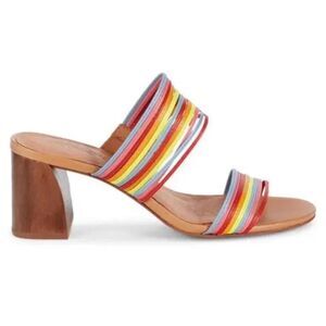 Madewell The Meg Wooden Block Heel Sandals Rainbow Strappy Leather Slides Size 9